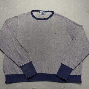 Vintage Polo Ralph Lauren Sweater Mens Big 2X Blue Cotton Silk Crewneck 90s